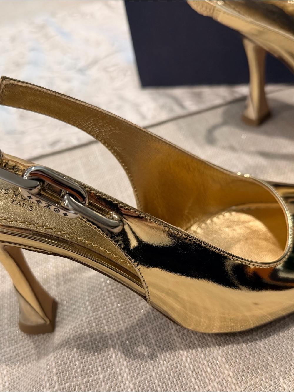 Louis Vuitton Gold Pointed Slingback Pumps - Picture 3 of 6
